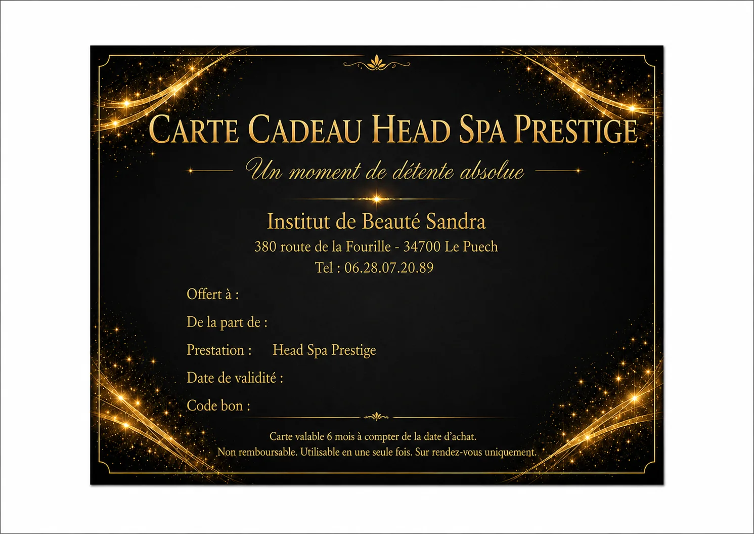 Aperçu de la carte cadeau Head Spa Prestige Institut de Beauté Sandra